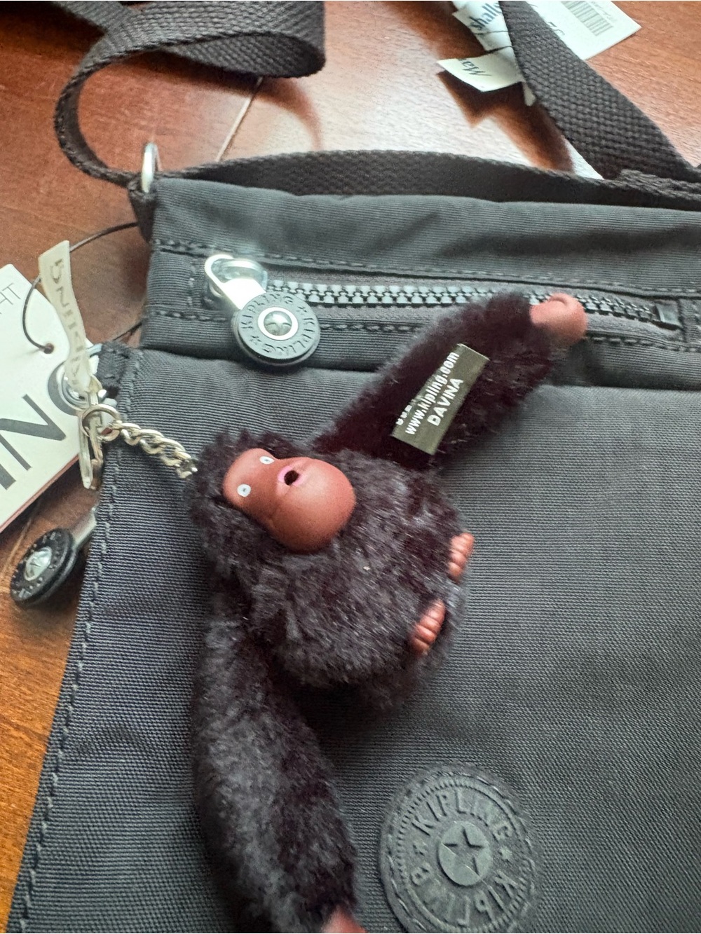 Kipling Black Nylon Crossbody with Monkey Keychain